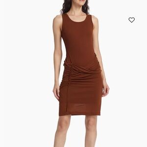 NWT Helmut Lang Mix Media Draped Minidress Paprika Brown XS